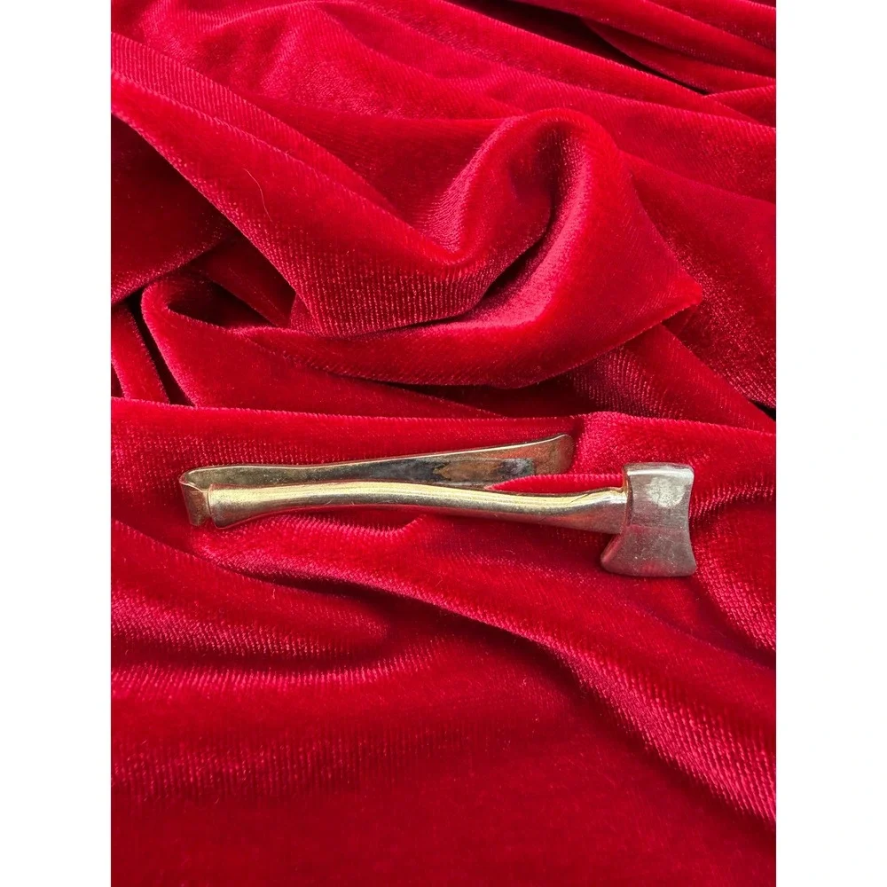 Vintage Axe Tie Clip Gold Tone Novelty Lumberjack Hatchet Mens Accessory